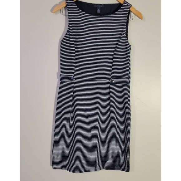 Tommy Hilfiger Womens Blue White Stripe Sleeveless Striped Sheath Dress S - Picture 1 of 5